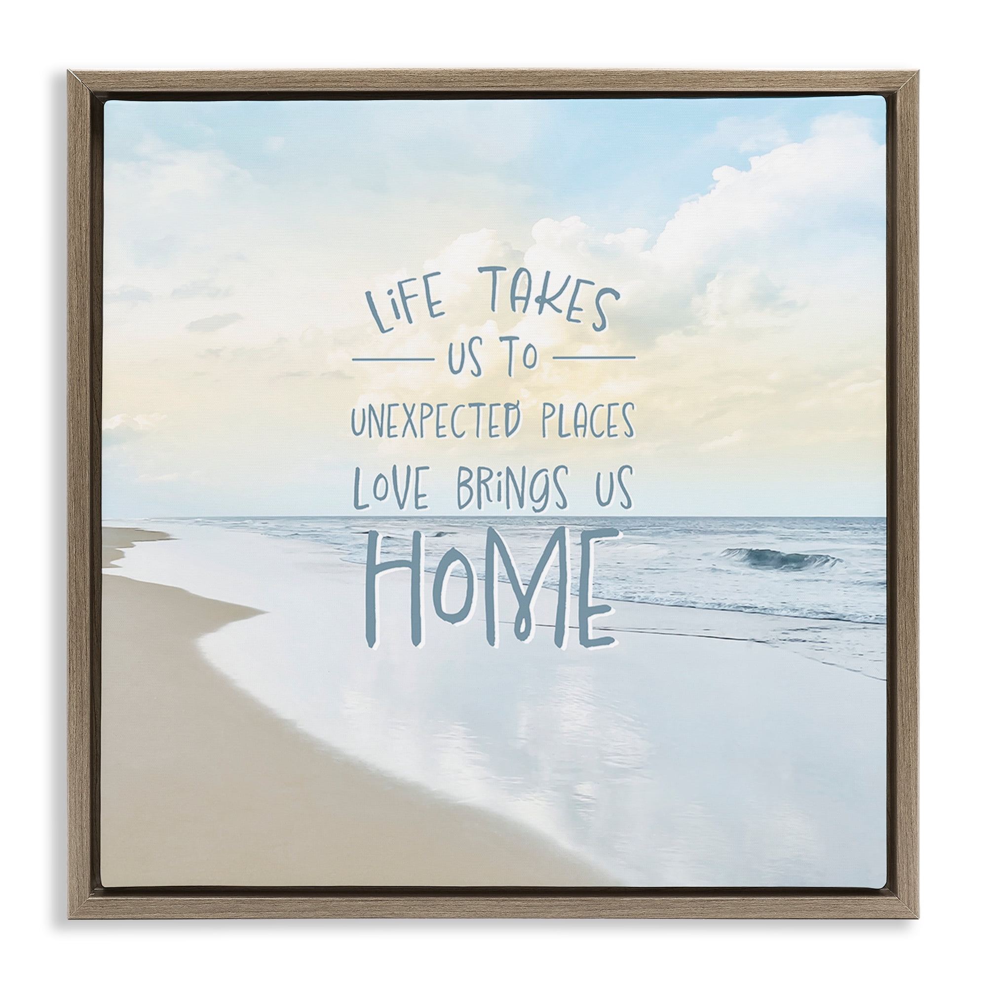Stupell Industries Love Brings Us Home Inspiration Brown Framed Floater Canvas Wall Art, design by Natalie Carpentieri