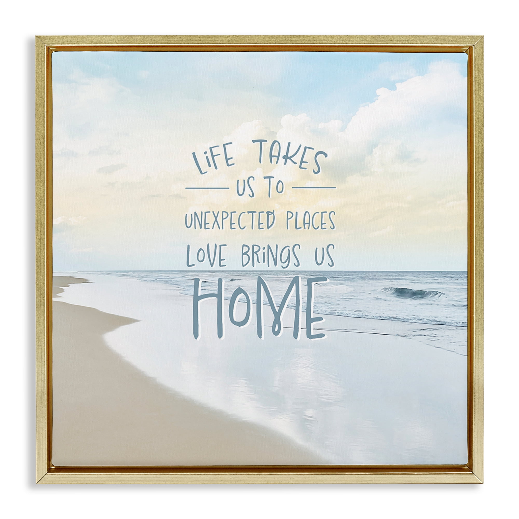 Stupell Industries Love Brings Us Home Inspiration Gold Framed Floater Canvas Wall Art, design by Natalie Carpentieri