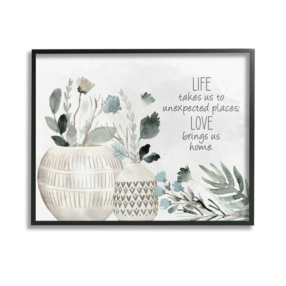 Stupell Industries Love Brings Us Home Inspirational Painting Black Framed Art Print Wall Art, 14 x 11