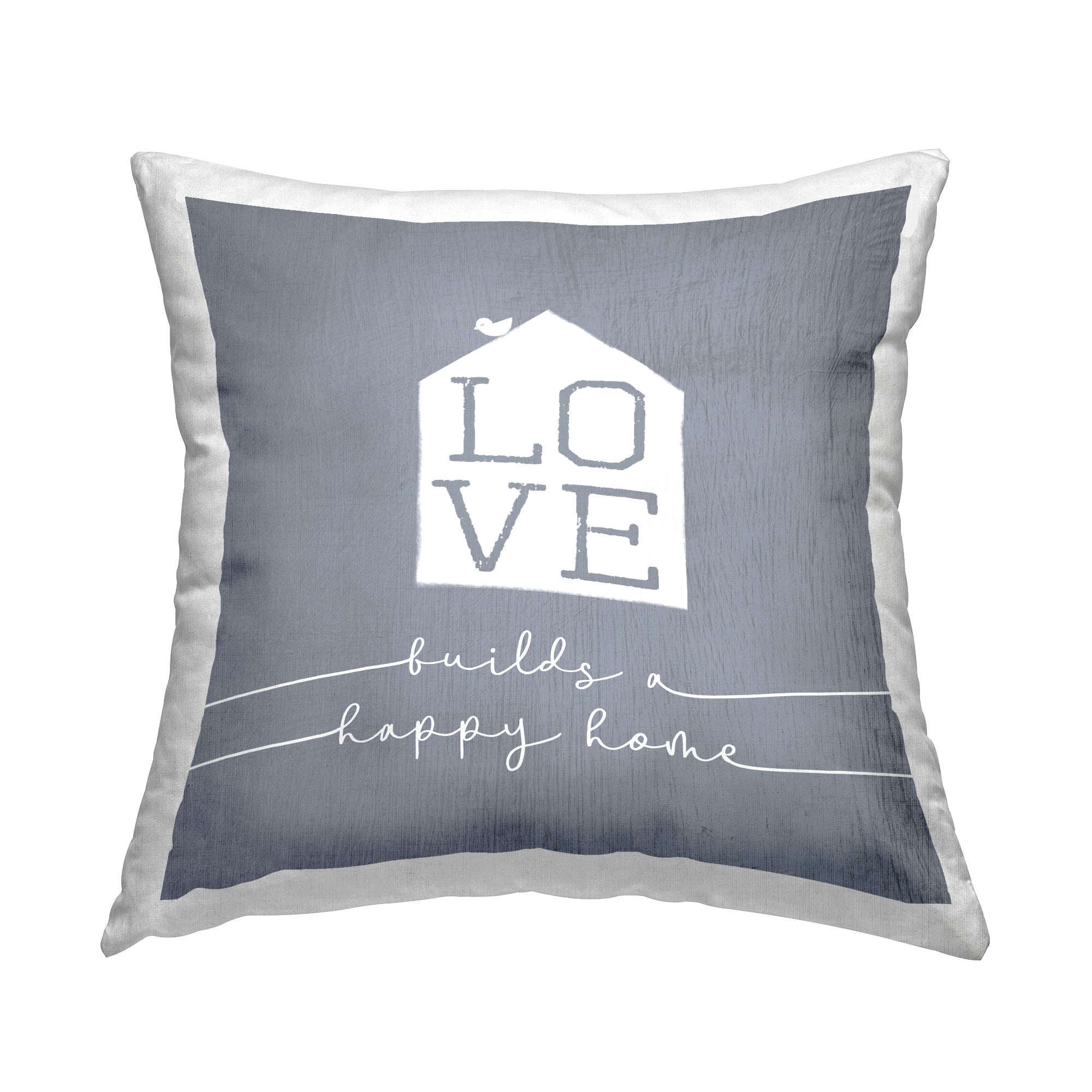 Stupell Industries Love Builds Happy Home Rustic Bird Perched Design by Daphne Polselli Throw Pillow