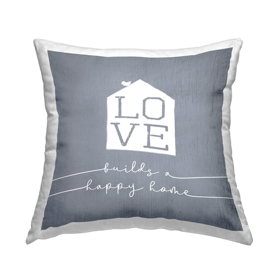 Stupell Industries Love Builds Happy Home Rustic Bird Perched Design by Daphne Polselli Throw Pillow