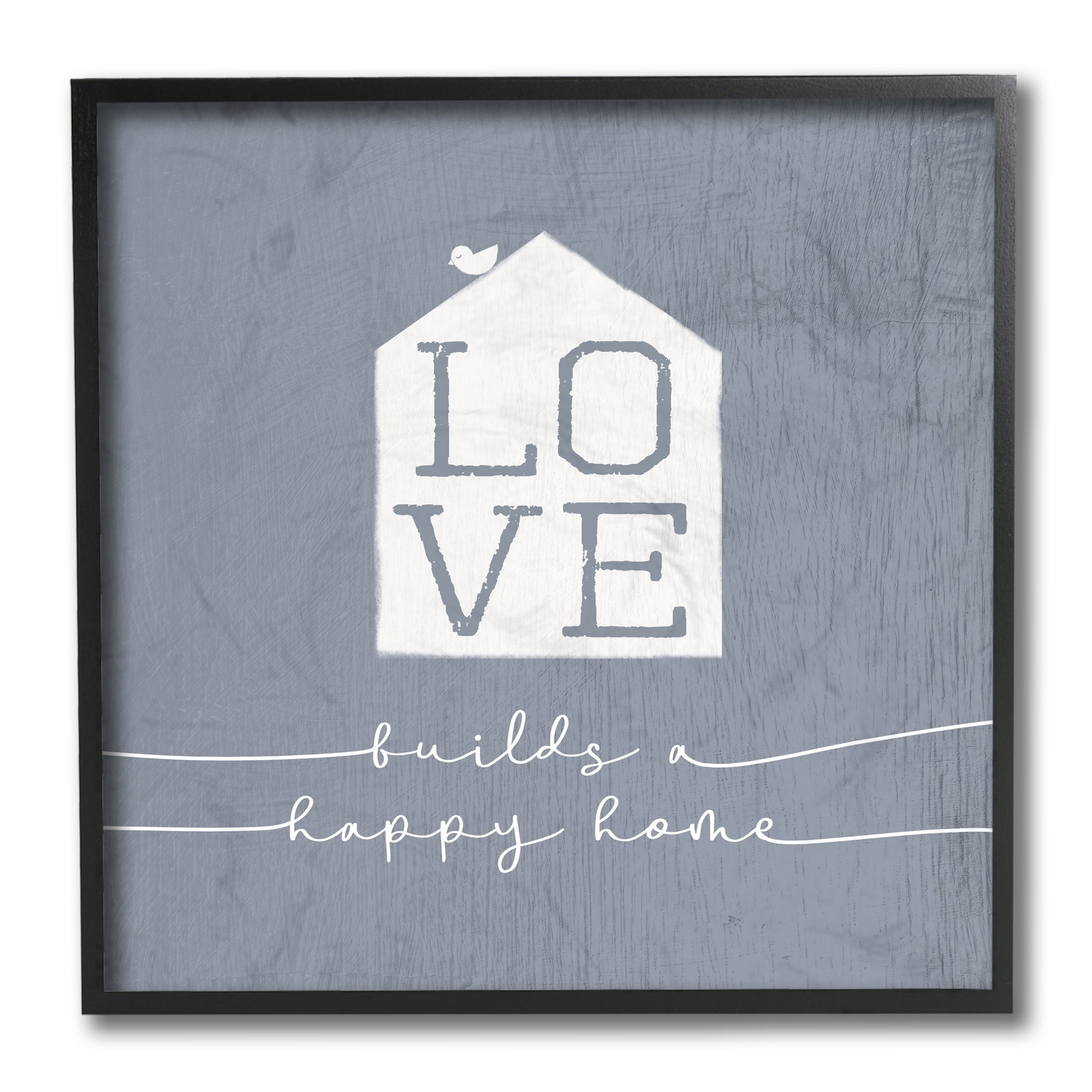 Stupell Industries Love Builds Happy Homes Phrase Rustic Blue Black Framed by Daphne Polselli