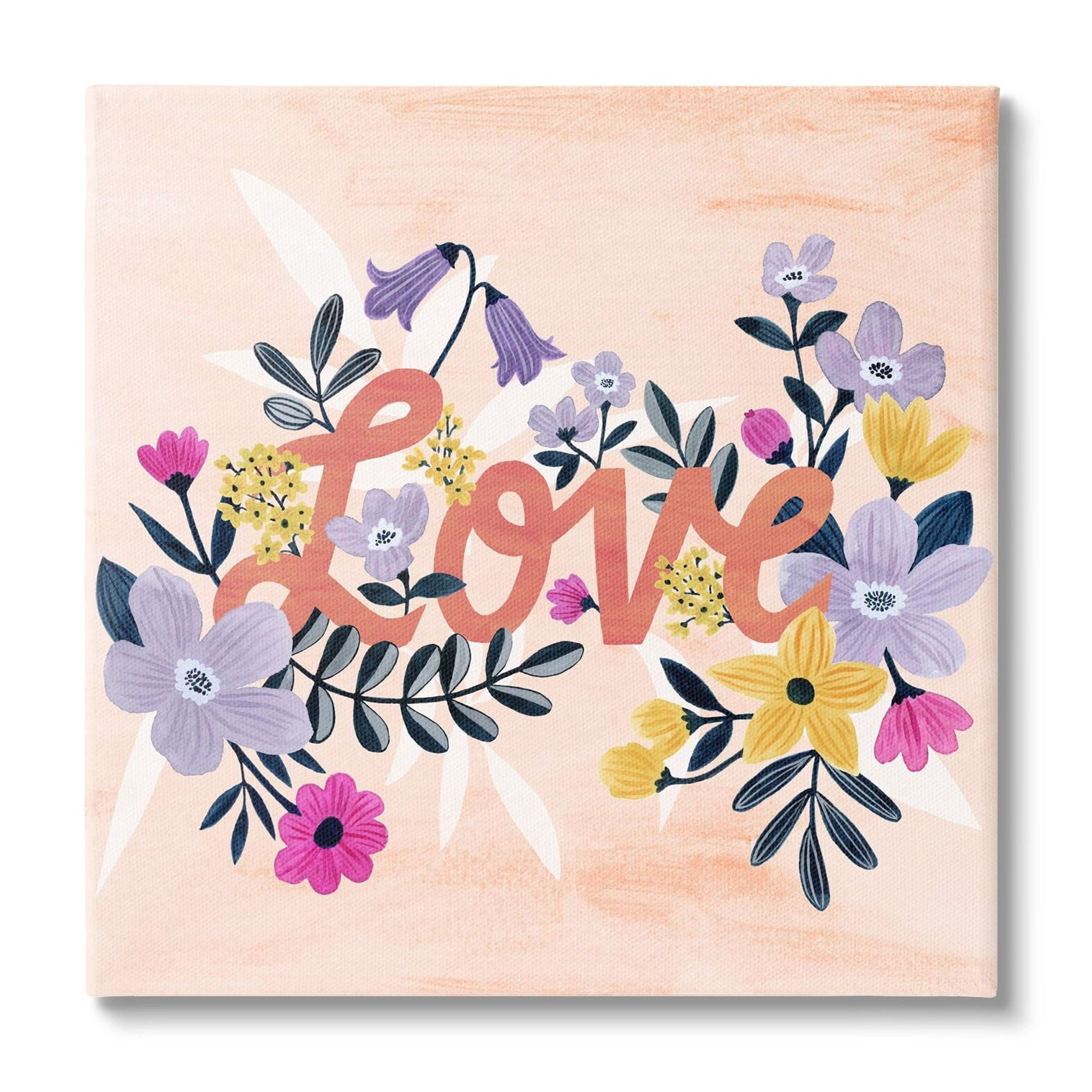 Stupell Industries Love Calligraphy Bold Floral Botanical Border Canvas Wall Art, 24 x 24, Design by Grace Popp