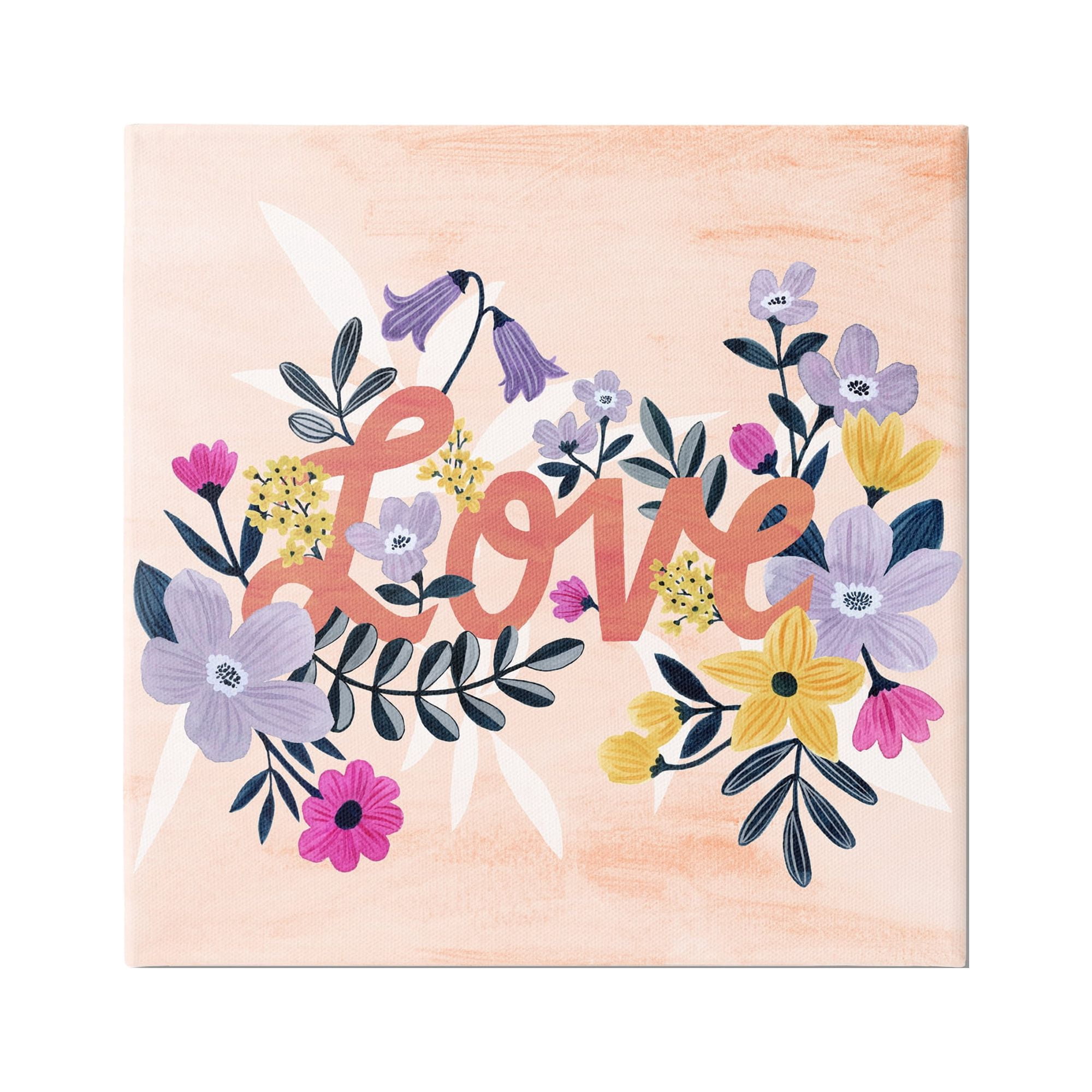 Stupell Industries Love Calligraphy Bold Floral Botanical Border Canvas Wall Art, 36 x 36, Design by Grace Popp