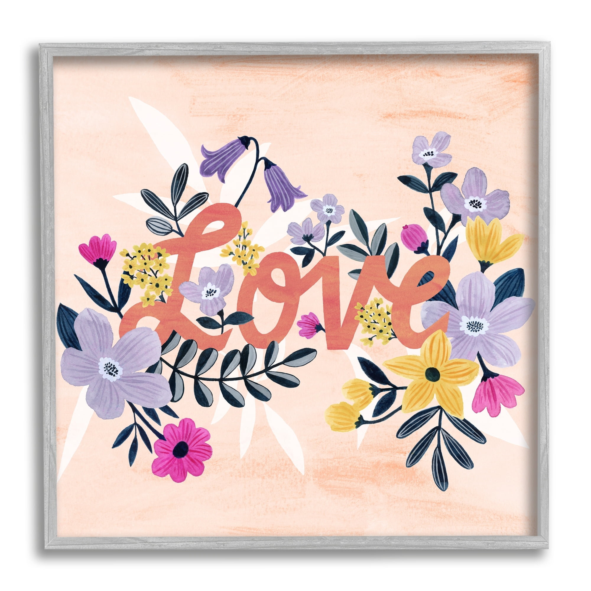 Stupell Industries Love Calligraphy Bold Floral Botanical Border Framed Wall Art, 17 x 17, Design by Grace Popp