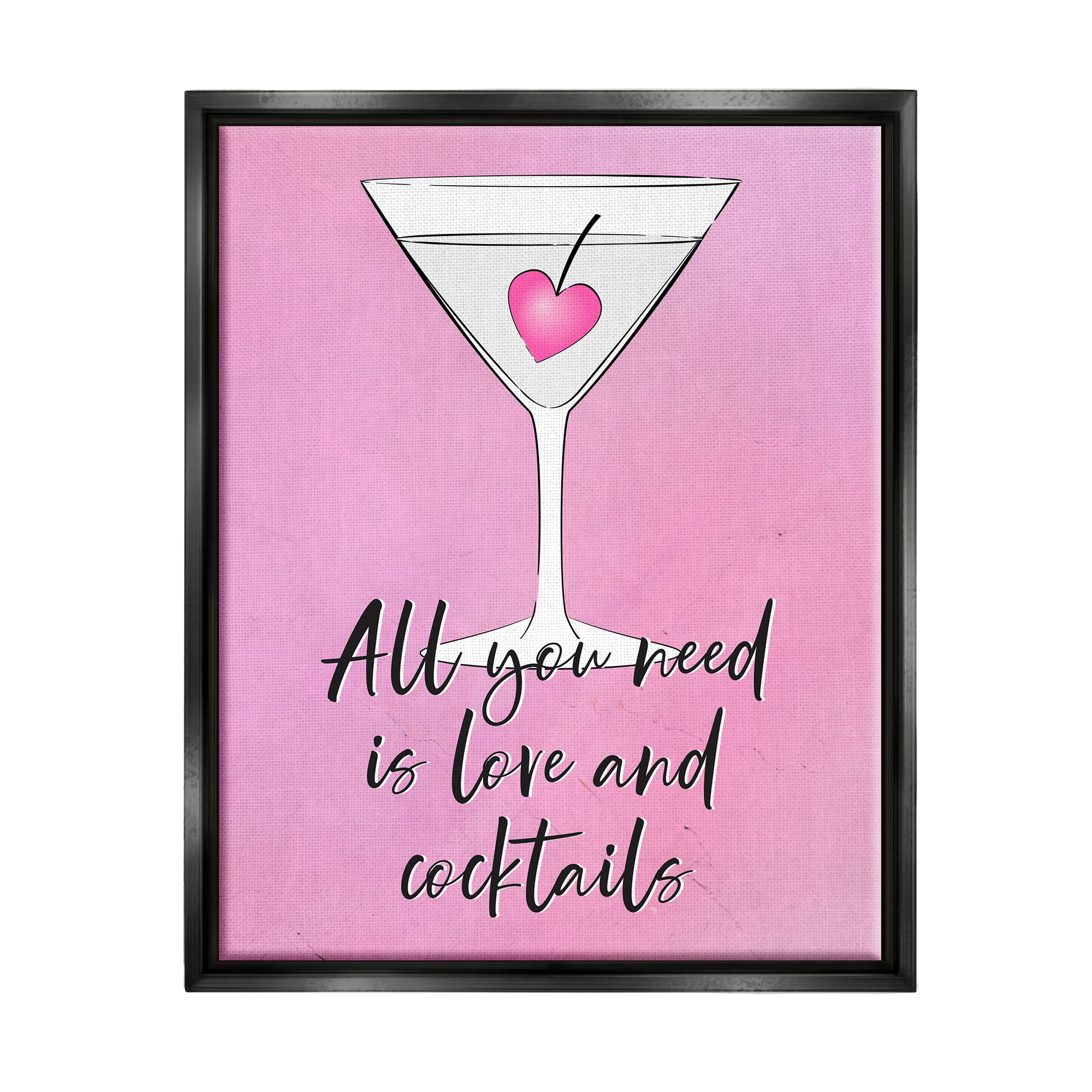 Stupell Industries Love & Cocktails Pink Martini Religious Painting Black Floater Framed Art Print Wall Art
