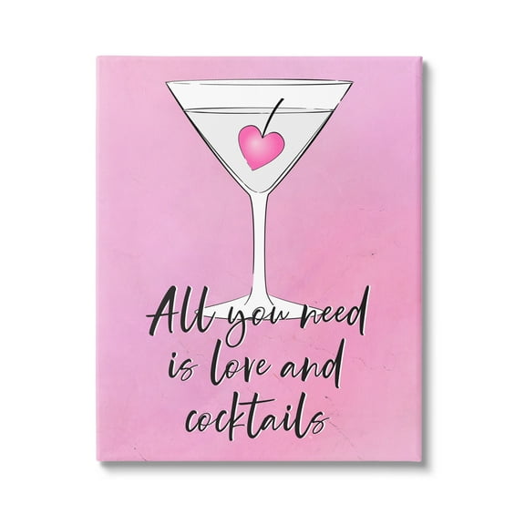 Stupell Industries Love & Cocktails Pink Martini Religious Painting Gallery Wrapped Canvas Print Wall Art