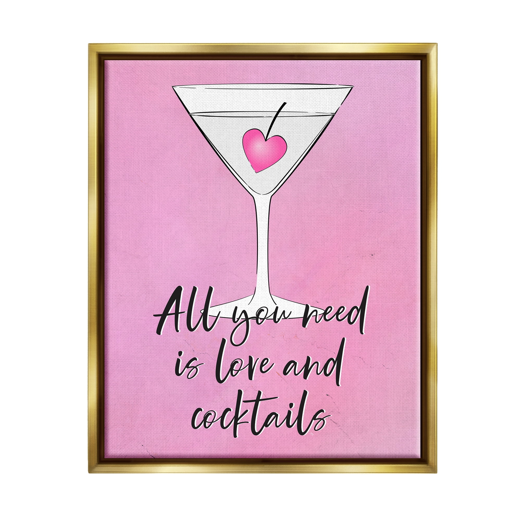 Stupell Industries Love & Cocktails Pink Martini Religious Painting Gold Floater Framed Art Print Wall Art