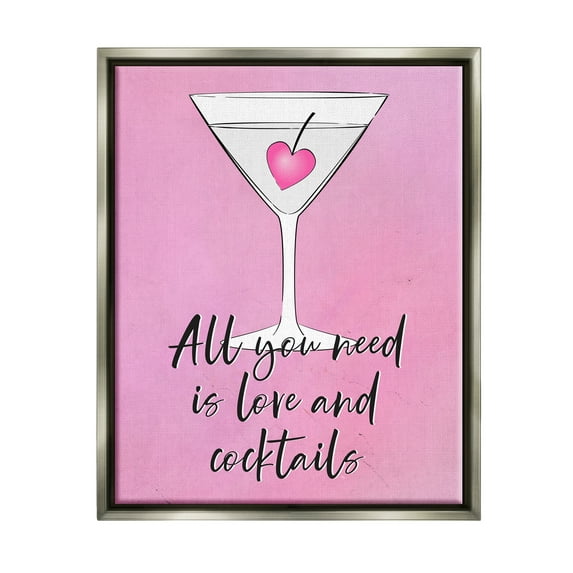 Stupell Industries Love & Cocktails Pink Martini Religious Painting Gray Floater Framed Art Print Wall Art