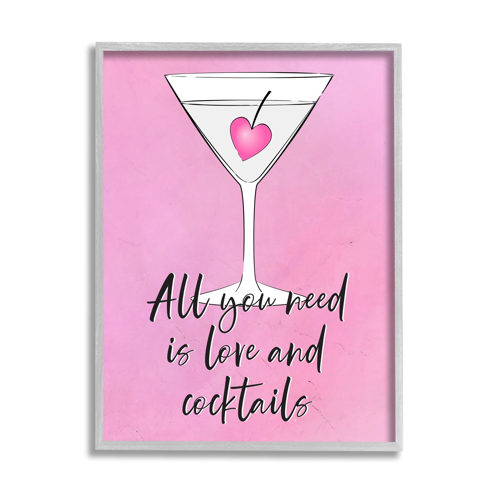 Stupell Industries Love & Cocktails Pink Martini Religious Painting Gray Framed Art Print Wall Art
