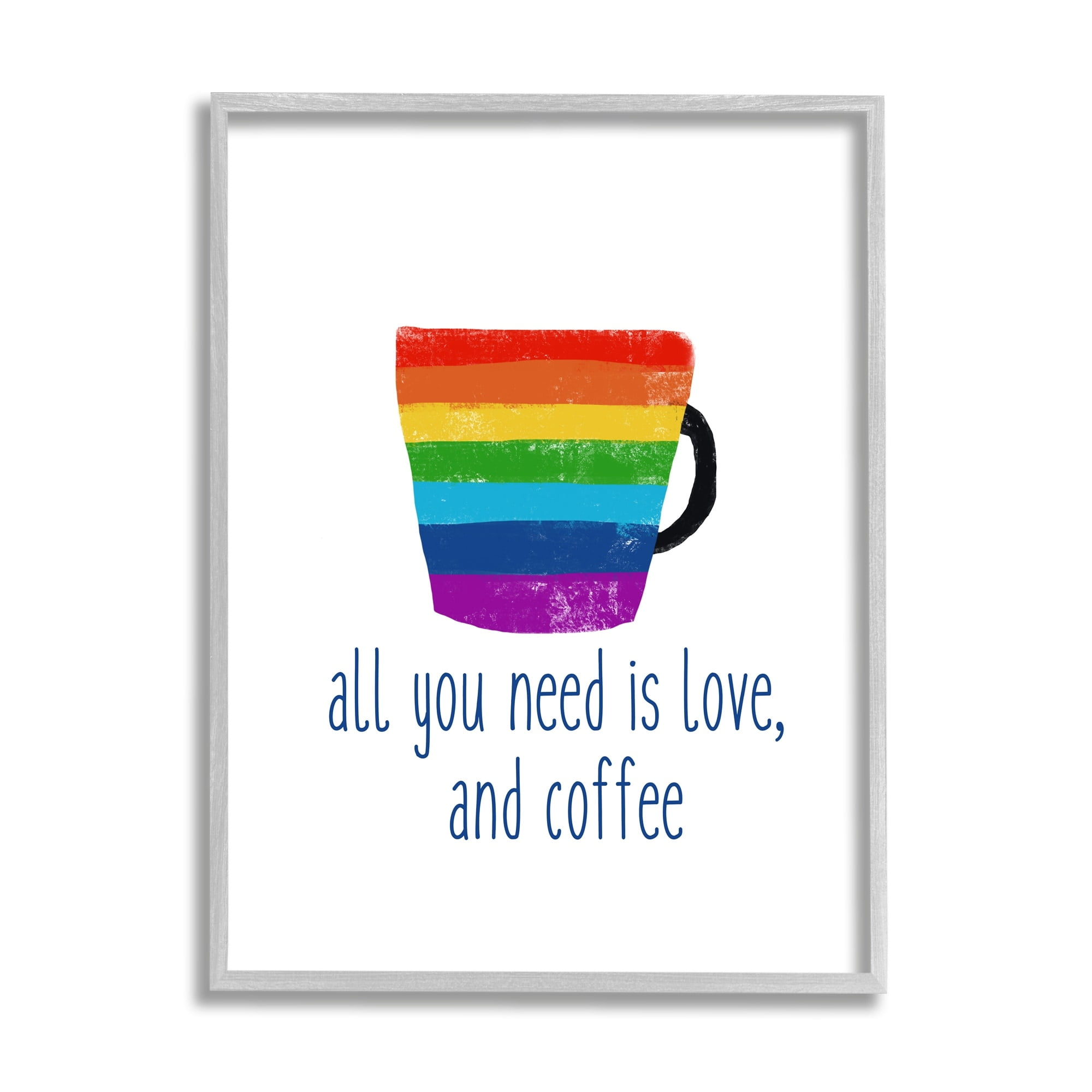Stupell Industries Love & Coffee Rainbow Morning Latte Diner Mug Graphic Art Gray Framed Art Print Wall Art, Design by J. Weiss