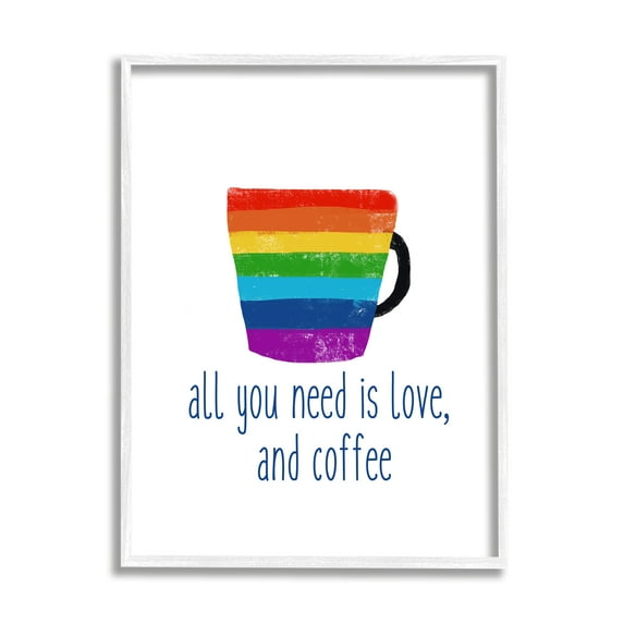 Stupell Industries Love & Coffee Rainbow Morning Latte Diner Mug Graphic Art White Framed Art Print Wall Art, Design by J. Weiss