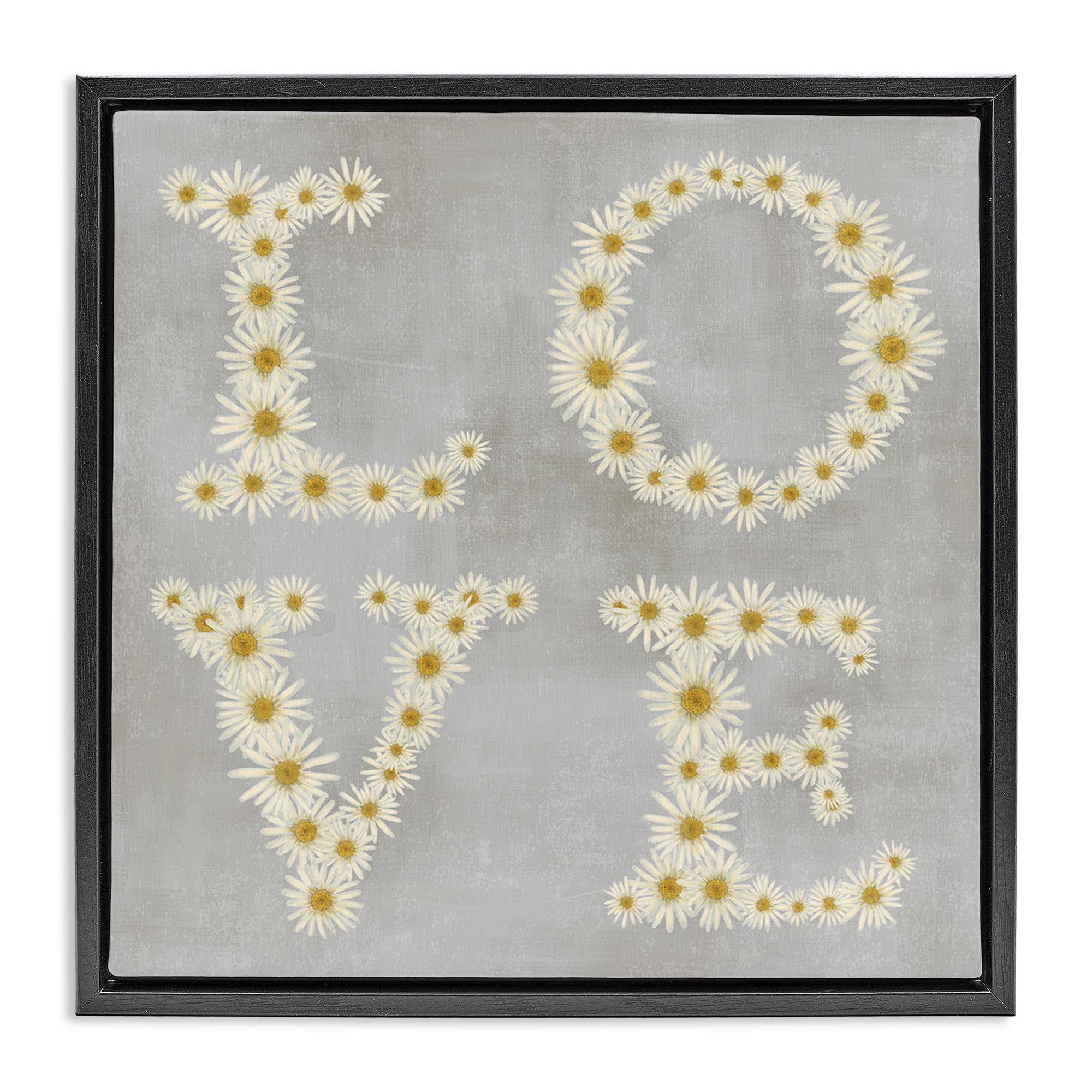 Stupell Industries Love Daisy Typography Plants & Flowers Painting Black Floater Framed Canvas Art Print Wall Art, 25 x 25