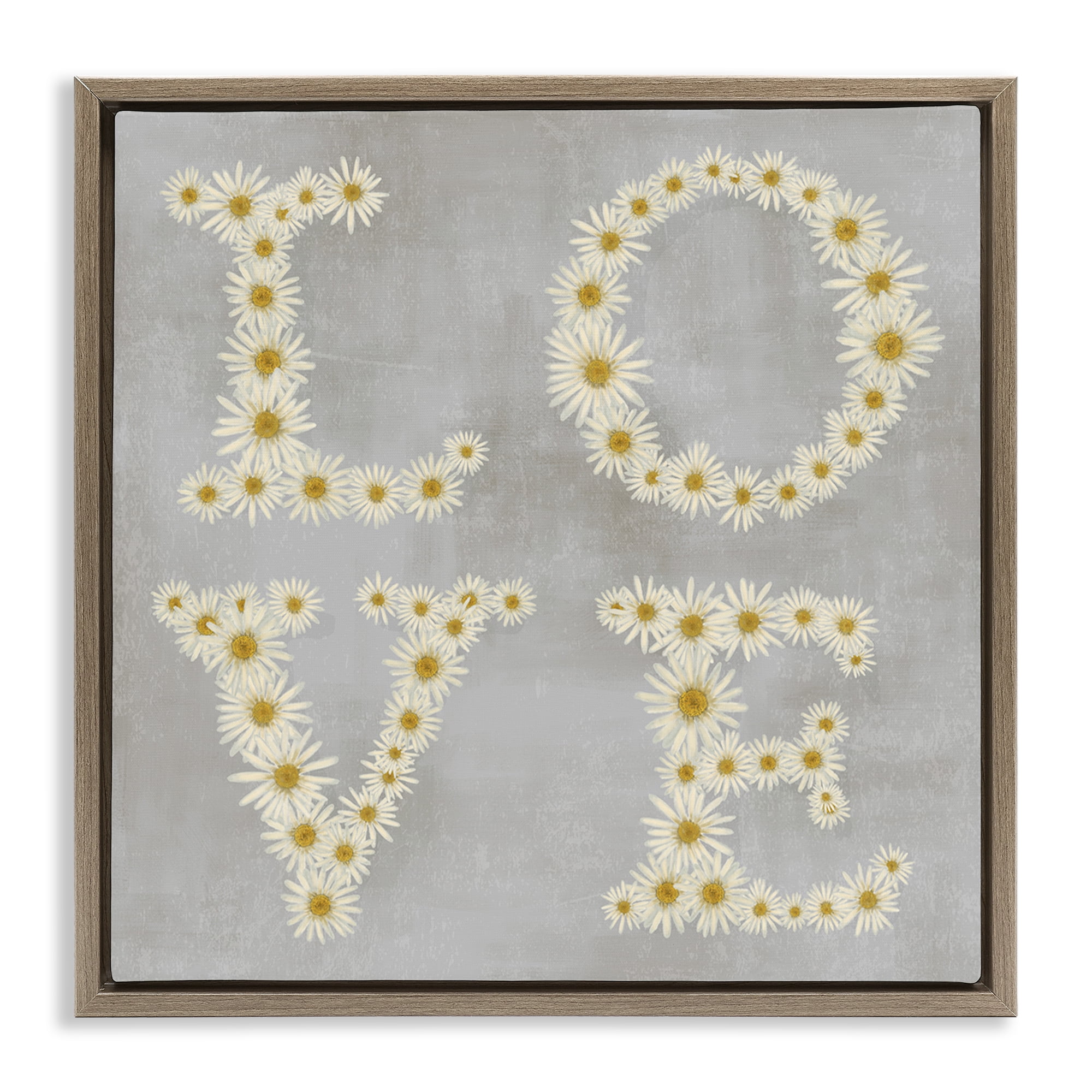 Stupell Industries Love Daisy Typography Plants & Flowers Painting Brown Floater Framed Canvas Art Print Wall Art, 25 x 25