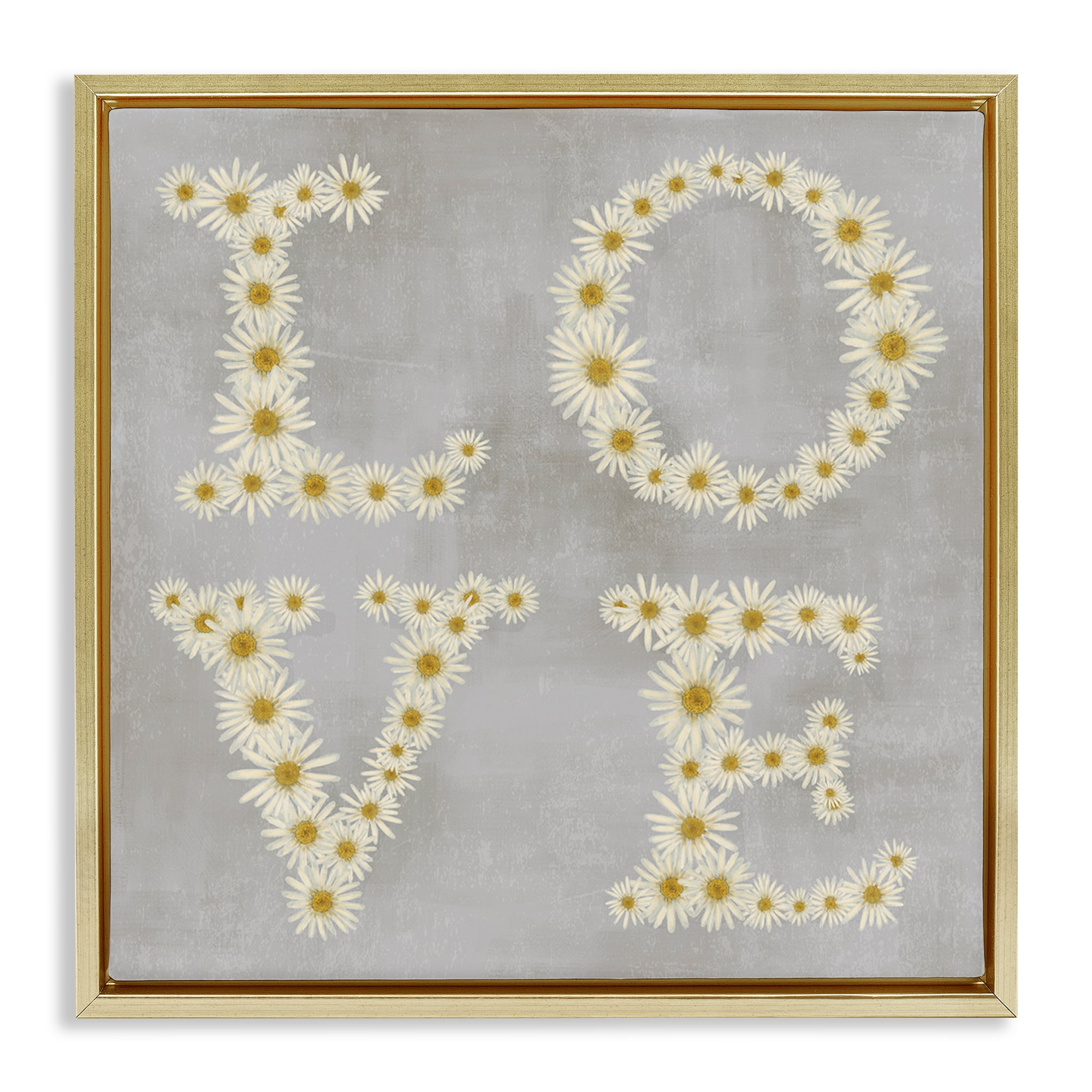 Stupell Industries Love Daisy Typography Plants & Flowers Painting Gold Floater Framed Canvas Art Print Wall Art, 18 x 18