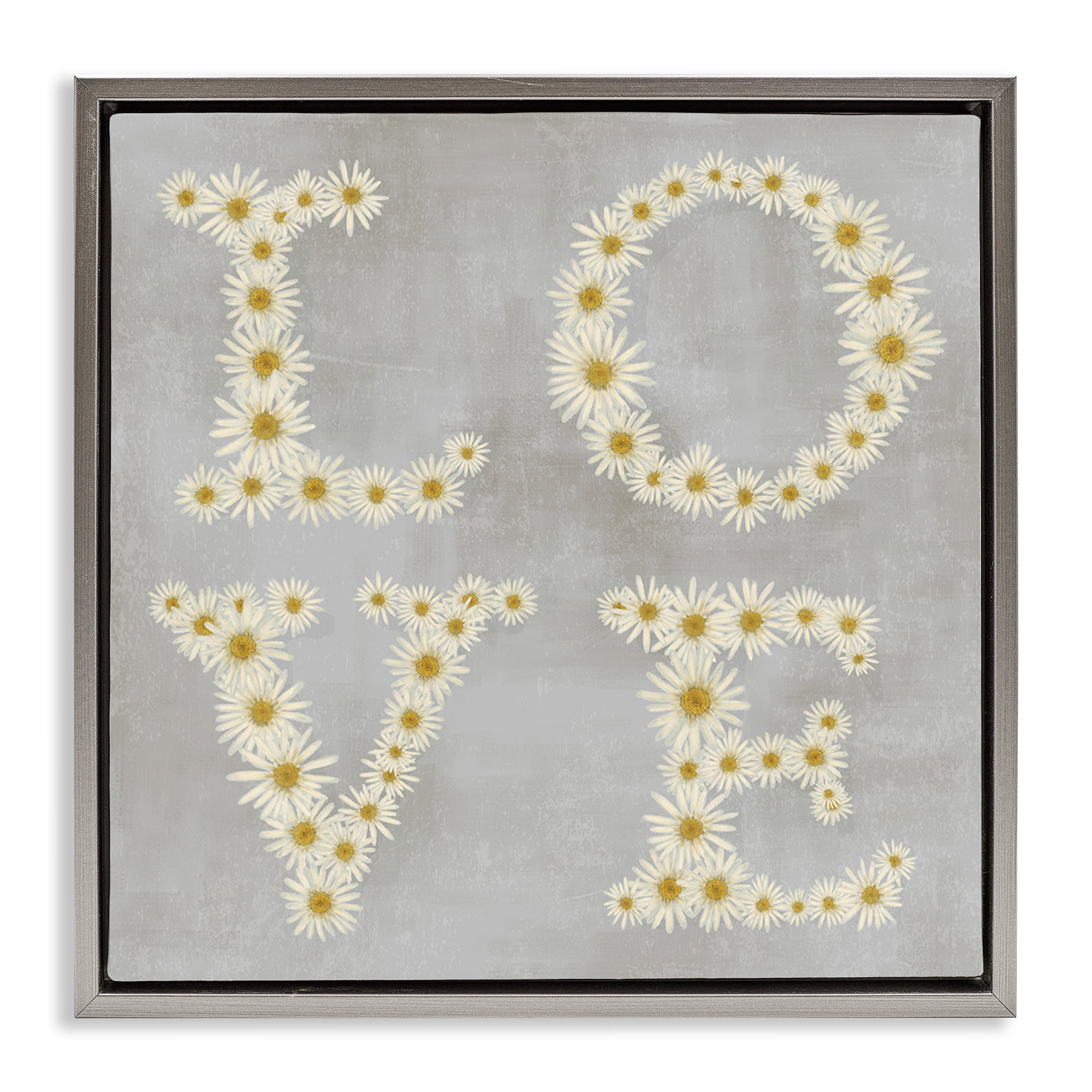 Stupell Industries Love Daisy Typography Plants & Flowers Painting Gray Floater Framed Canvas Art Print Wall Art, 18 x 18