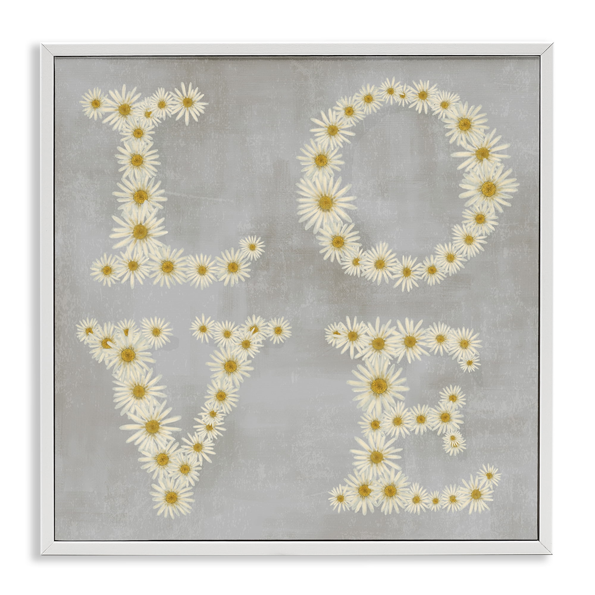 Stupell Industries Love Daisy Typography Plants & Flowers Painting White Framed Art Print Wall Art, 24 x 24