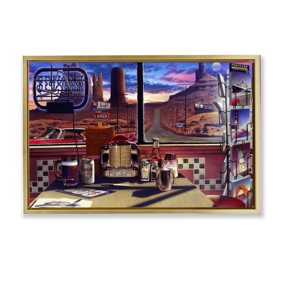 Stupell Industries Love Diner with Canyon View Landscape & Nature Painting Gold Floater Framed Canvas Art Print Wall Art, 25 x 17
