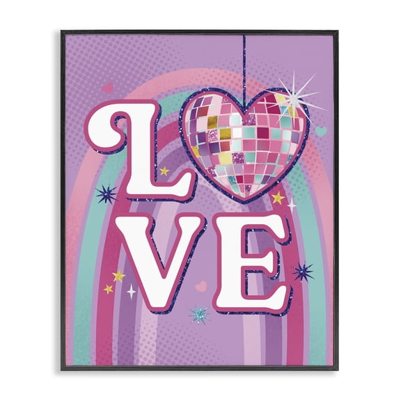 Stupell Industries Love Disco Heart Rainbow Black Framed Giclee Art design by Courtney Morgenstern, 14 x 11