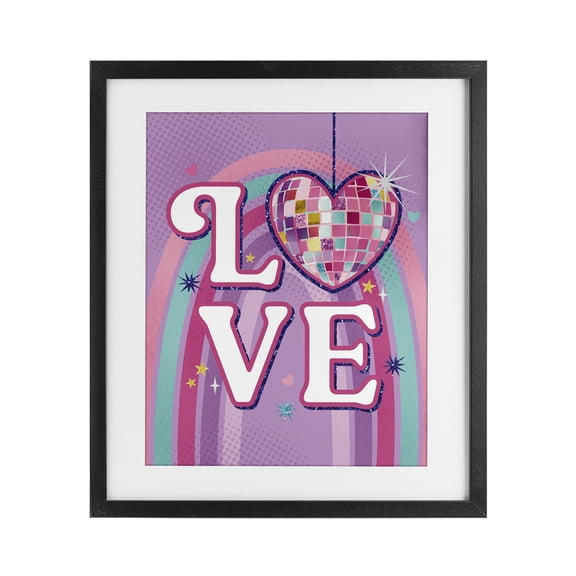 Stupell Industries Love Disco Heart Rainbow Black Framed Print Under Glass design by Courtney Morgenstern, 16 x 13