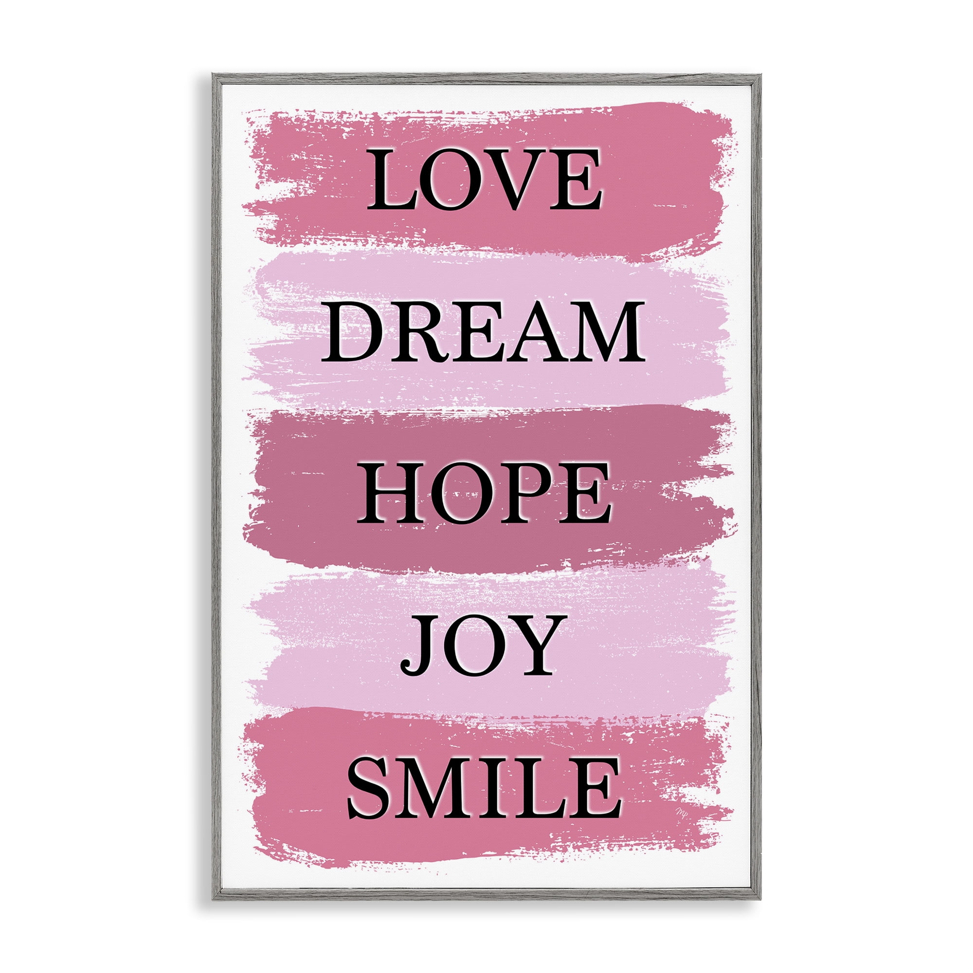 Stupell Industries Love Dream Hope Joy Smile Gray Framed Giclee Art, design by Martina Pavlova