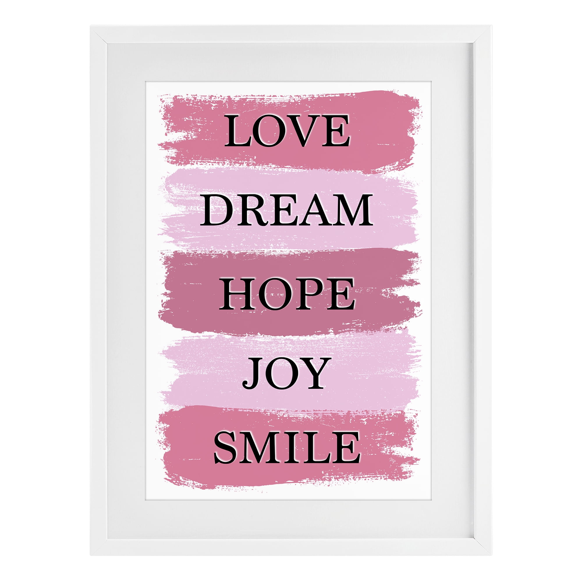Stupell Industries Love Dream Hope Joy Smile White Framed Print Under Glass, design by Martina Pavlova