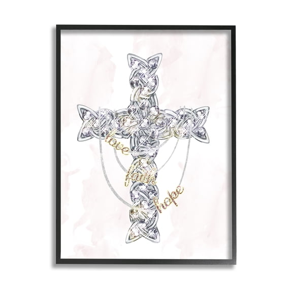 Stupell Industries Love Faith Hope Sentiment Glam Design Cross Glam Painting Black Framed Art Print Wall Art, 16 x 20, Design by Ziwei Li