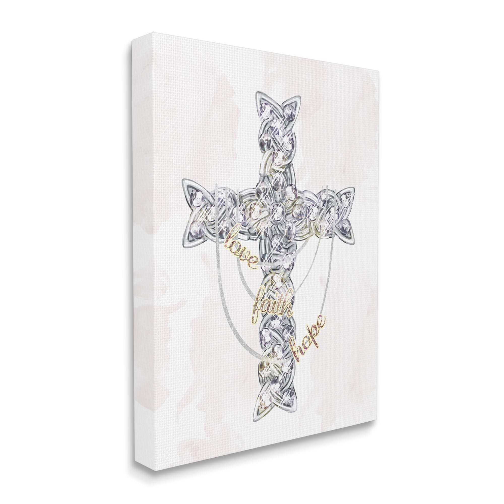Stupell Industries Love Faith Hope Sentiment Glam Design Cross Religious Painting Gallery Wrapped Canvas Print Wall Art, 36 x 48