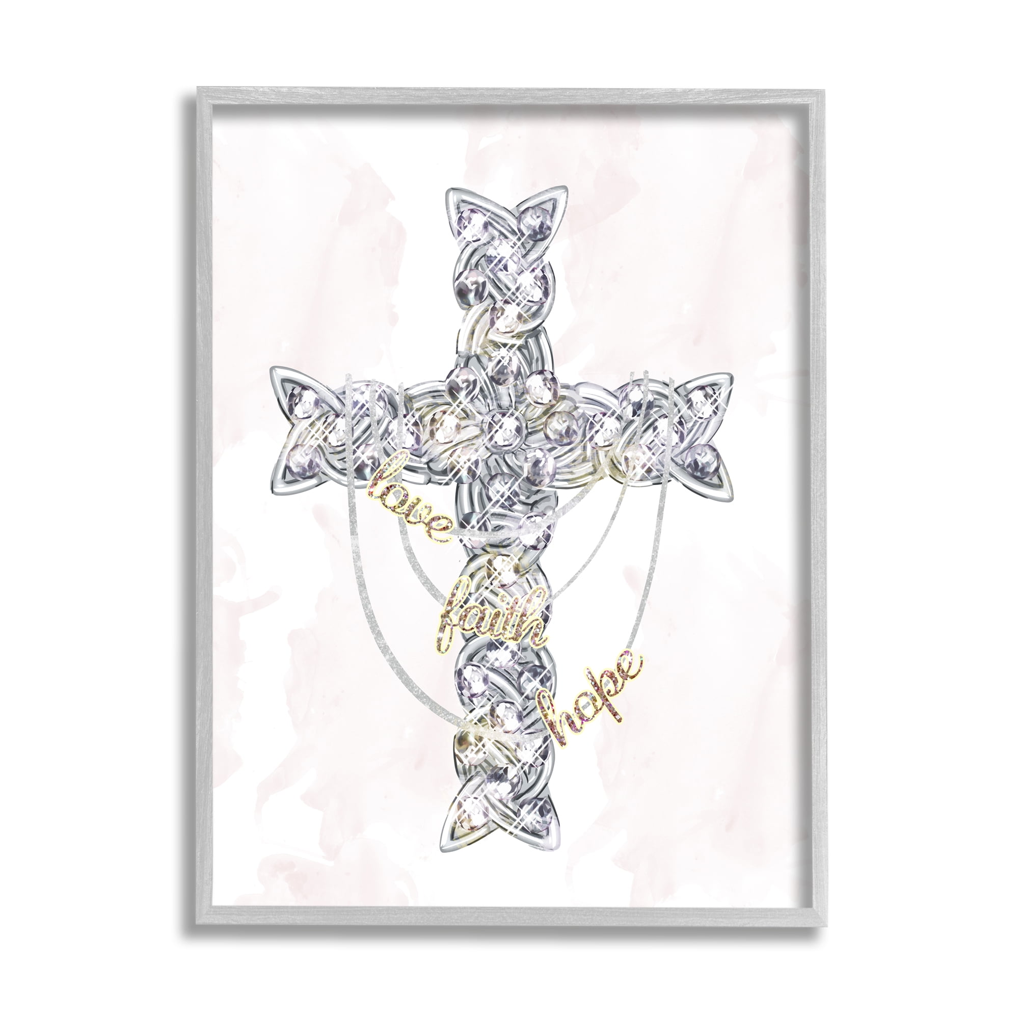Gray and Gold Glam Cross Framed Wall Art, 24" x 30"
