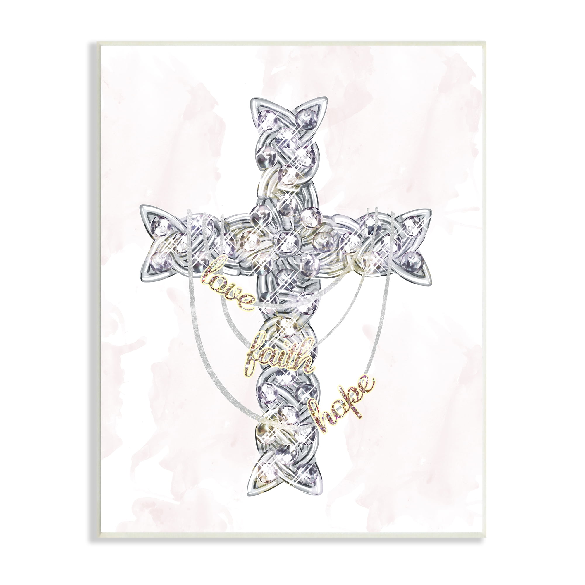Stupell Industries Love Faith Hope Sentiment Glam Design Cross Religious Painting Unframed Art Print Wall Art, 13 x 19