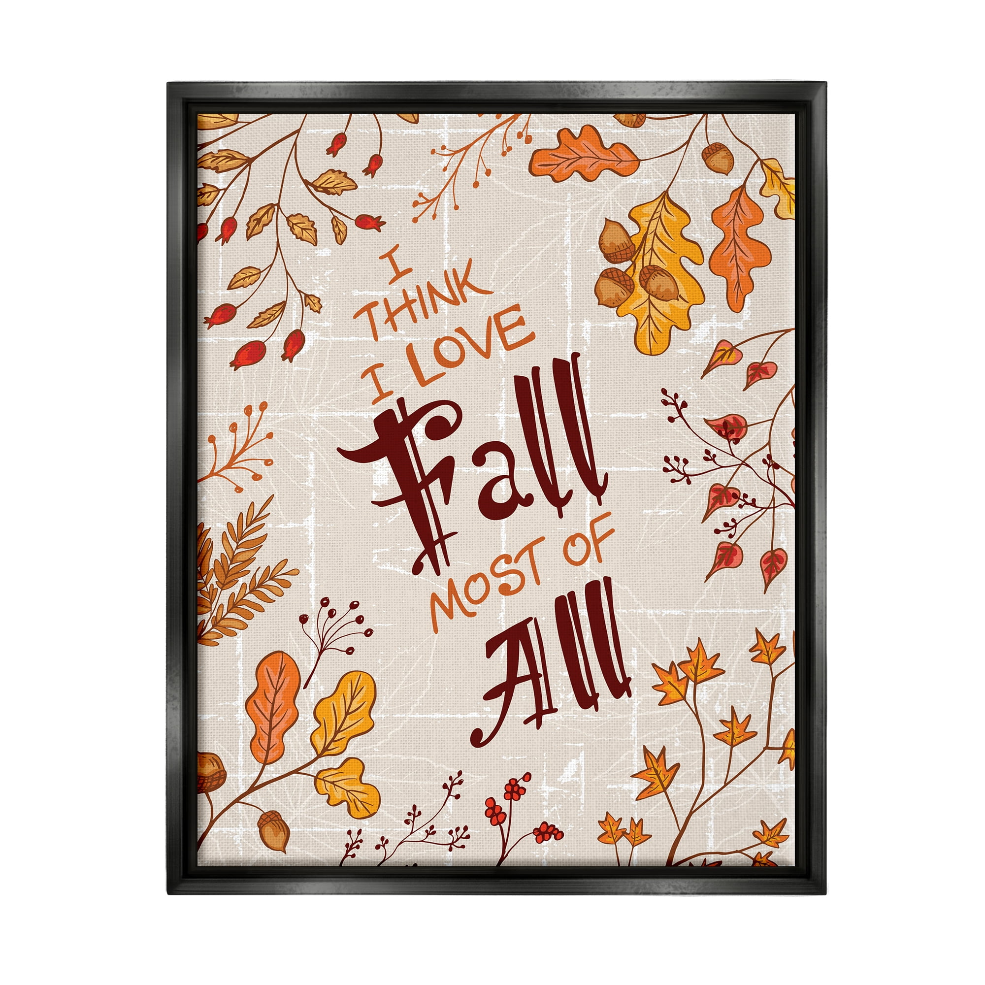Stupell Industries Love Fall Leaf Border Botanical & Floral Painting Black Floater Framed Canvas Art Print Wall Art, 17 x 21