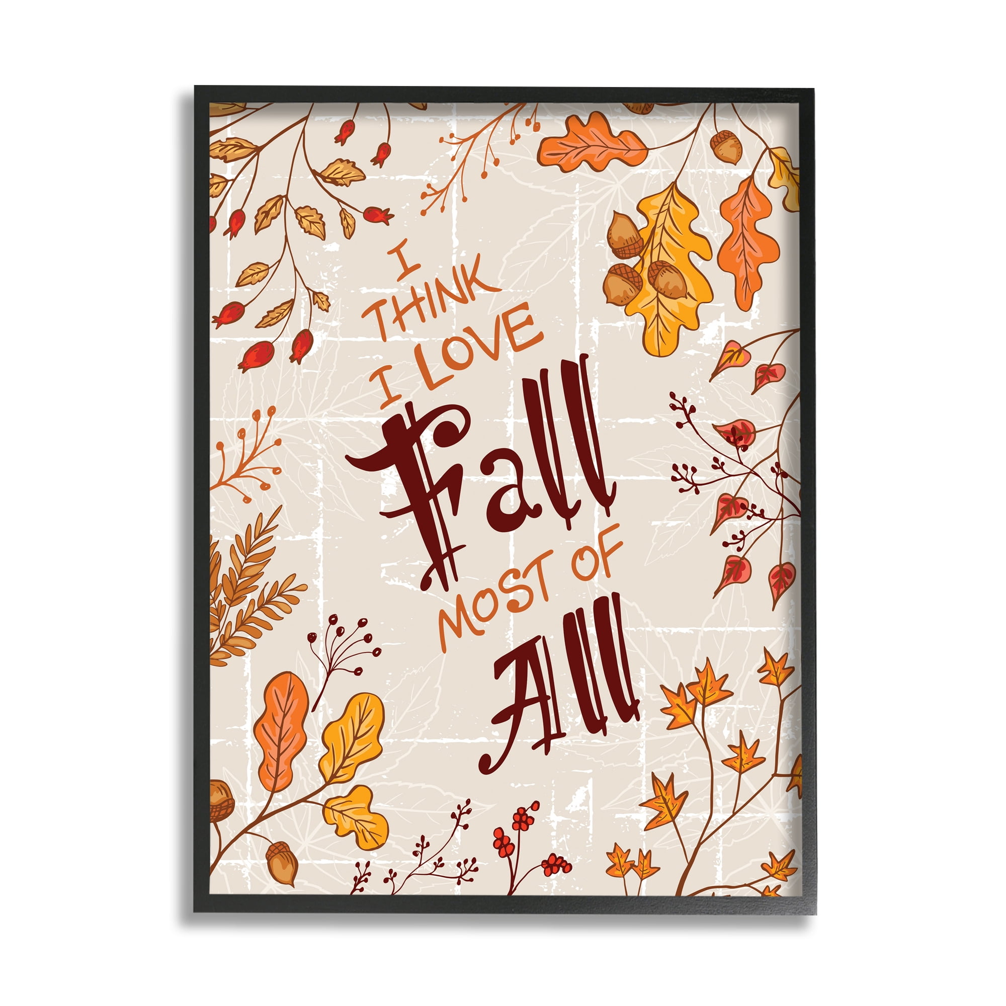 Stupell Industries Love Fall Leaf Border Botanical & Floral Painting Black Framed Art Print Wall Art, 16 x 20