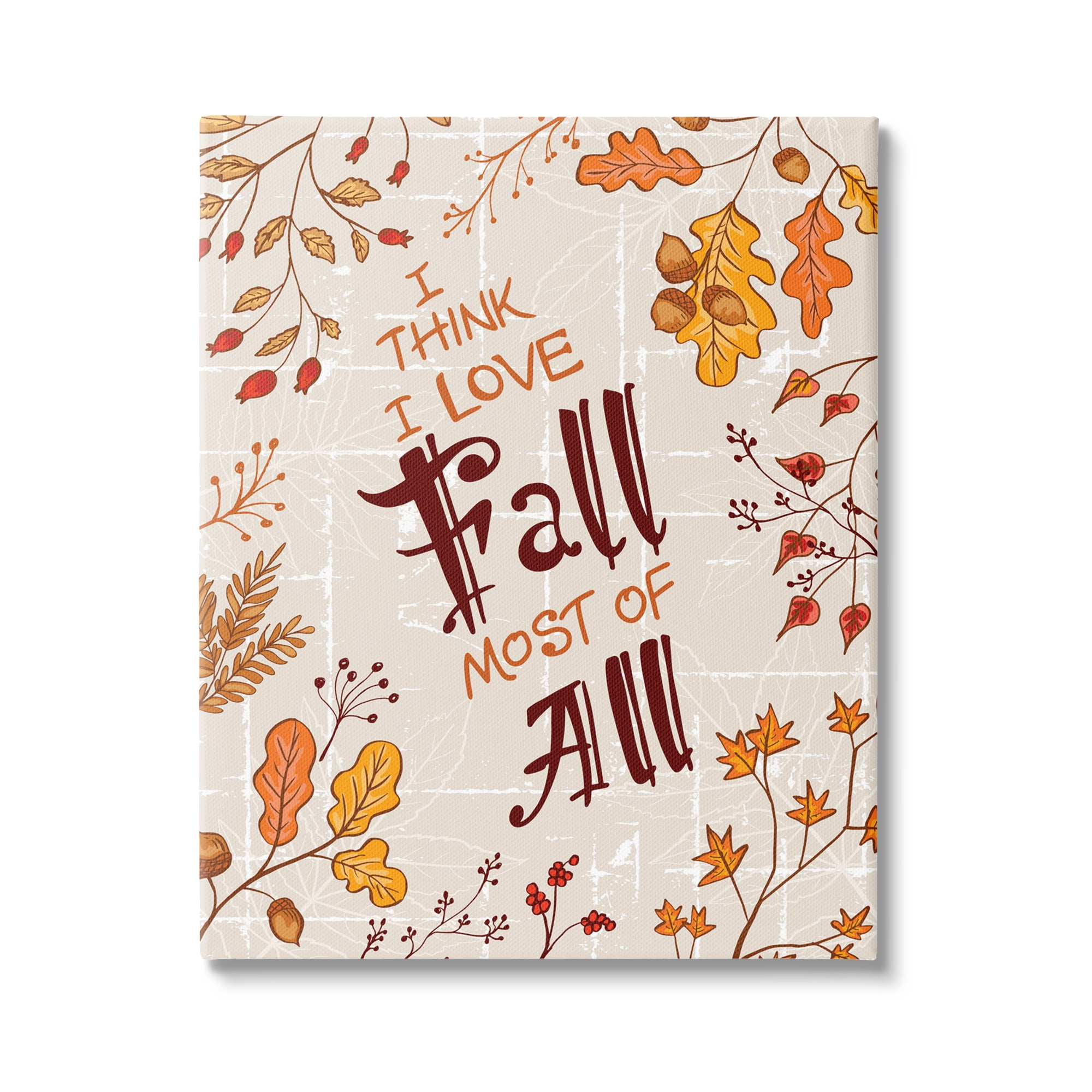 Stupell Industries Love Fall Leaf Border Botanical & Floral Painting Gallery Wrapped Canvas Art Print Wall Art, 24 x 30