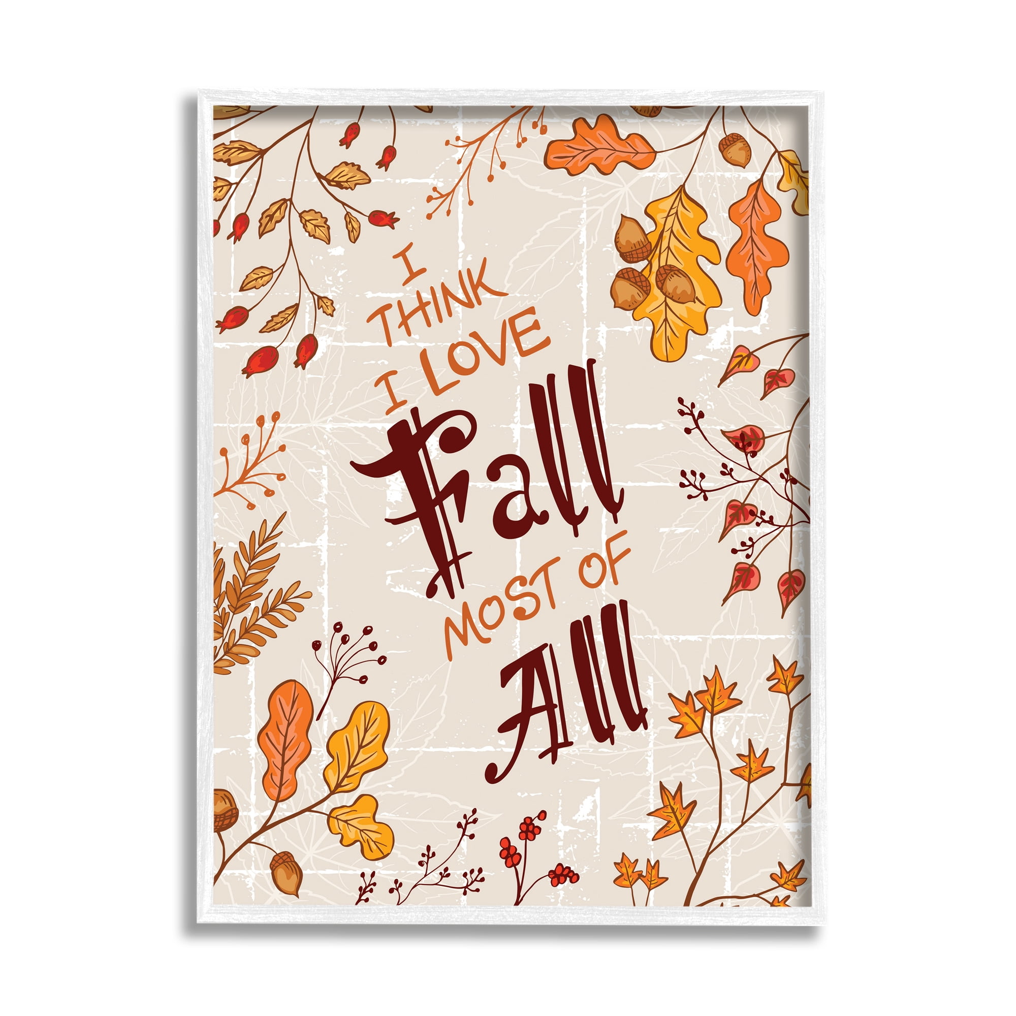 Stupell Industries Love Fall Leaf Border Botanical & Floral Painting White Framed Art Print Wall Art, 16 x 20