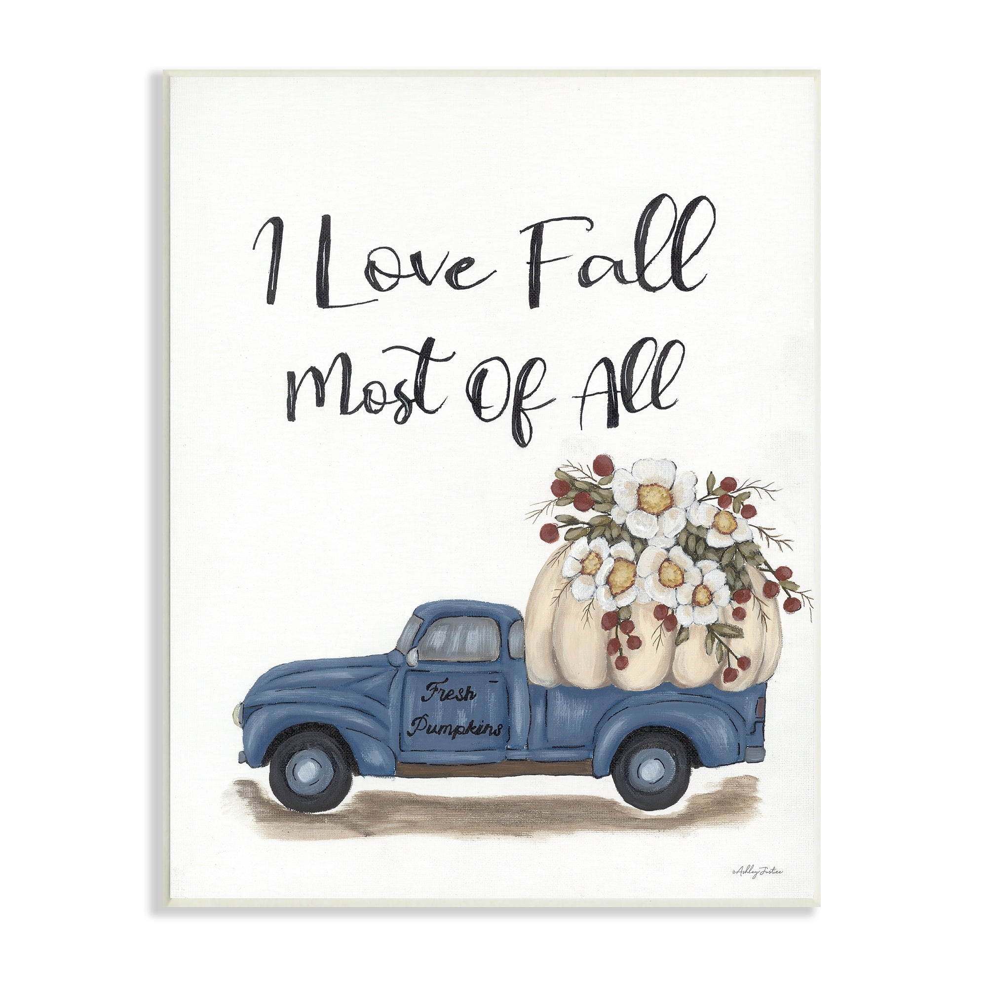 Stupell Industries Love Fall Most All Blue Truck Giant Pumpkin, 13 x 19,Design by Ashley Justice