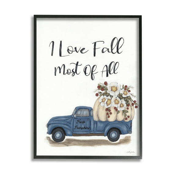 Stupell Industries Love Fall Most All Blue Truck Giant Pumpkin, 16 x 20,Design by Ashley Justice