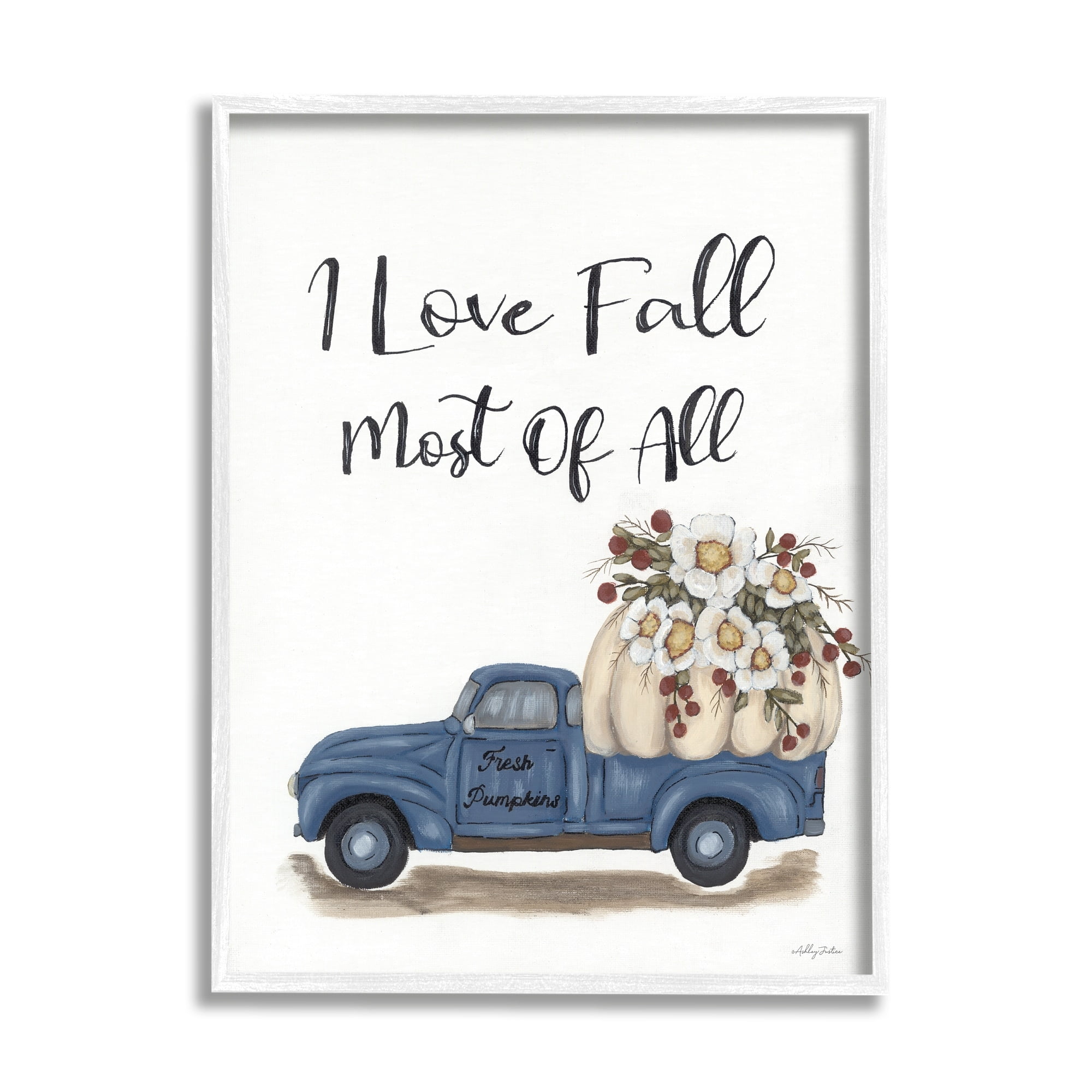 Stupell Industries Love Fall Most All Blue Truck Giant Pumpkin, 16 x 20,Design by Ashley Justice