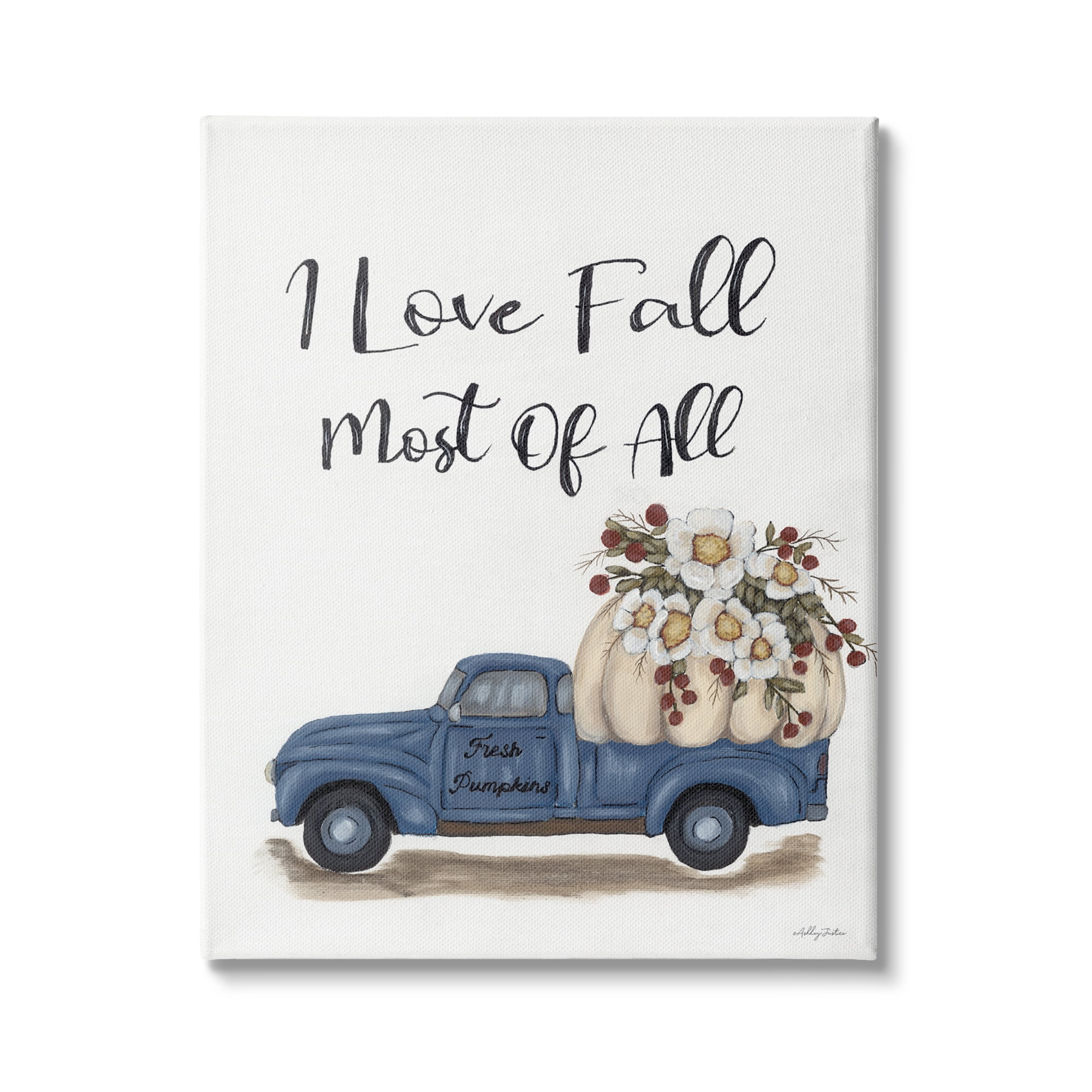 Stupell Industries Love Fall Most All Blue Truck Giant Pumpkin, 36 x 48,Design by Ashley Justice