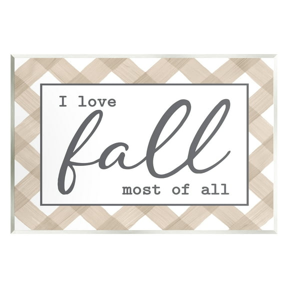 Stupell Industries Love Fall Most Of All Autumn Calligraphy Plaid Sign Graphic Art Unframed Art Print Wall Art, Design by Lettered and Lined