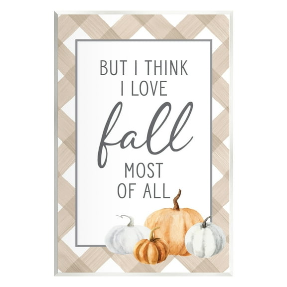 Stupell Industries Love Fall Most Of All Autumn Pumpkins Plaid Border Graphic Art Unframed Art Print Wall Art, Design by Lettered and Lined
