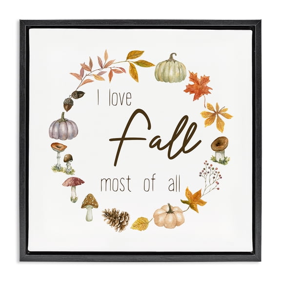 Love Fall Most Wreath Black Floating Frame Canvas Art, 25 x 25, Made In USA