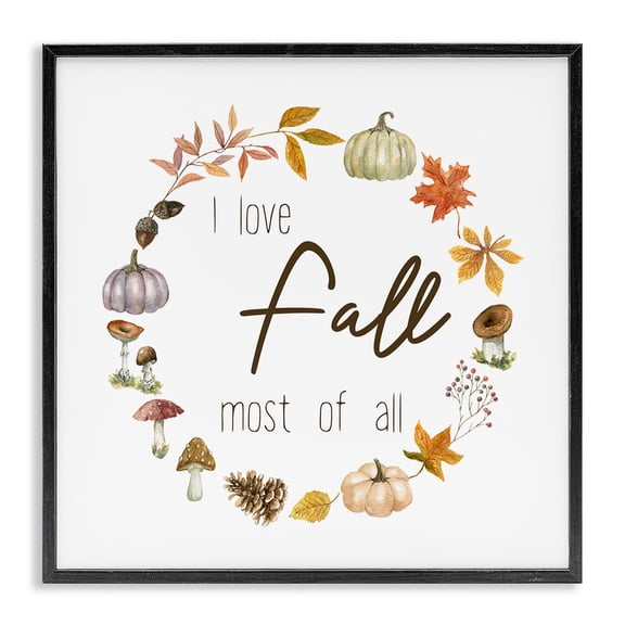 Love Fall Most Wreath Black Framed Giclee Art, 12 x 12, Made In USA