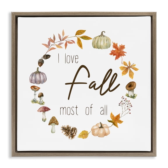 Love Fall Most Wreath Brown Floating Frame Canvas Art, 18 x 18, Made In USA