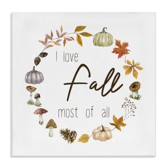 Love Fall Most Wreath Canvas Art, 17 x 17, Made In USA