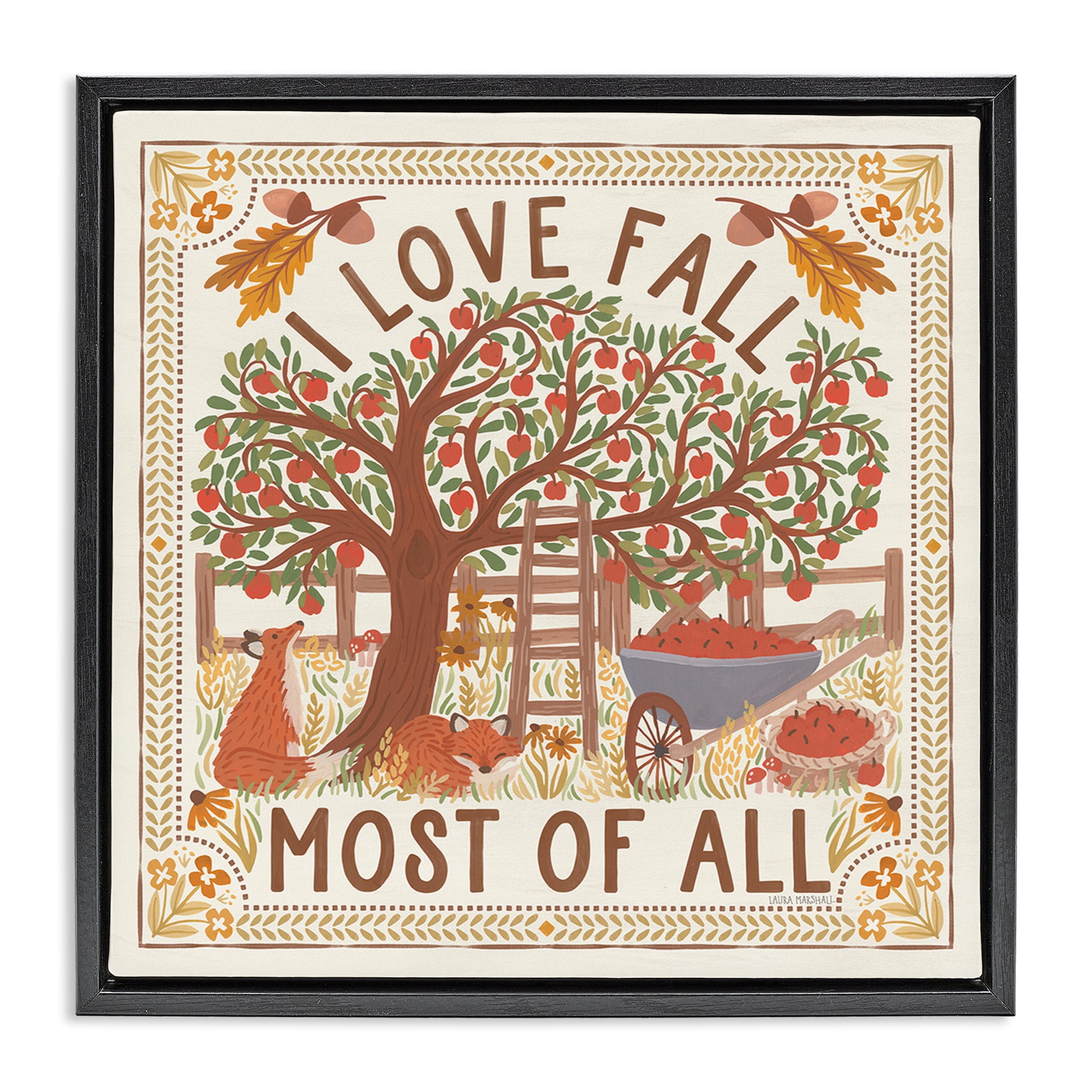 Stupell Industries Love Fall Scenery Landscape Painting Black Floater Framed Art Print Wall Art, 25 x 25