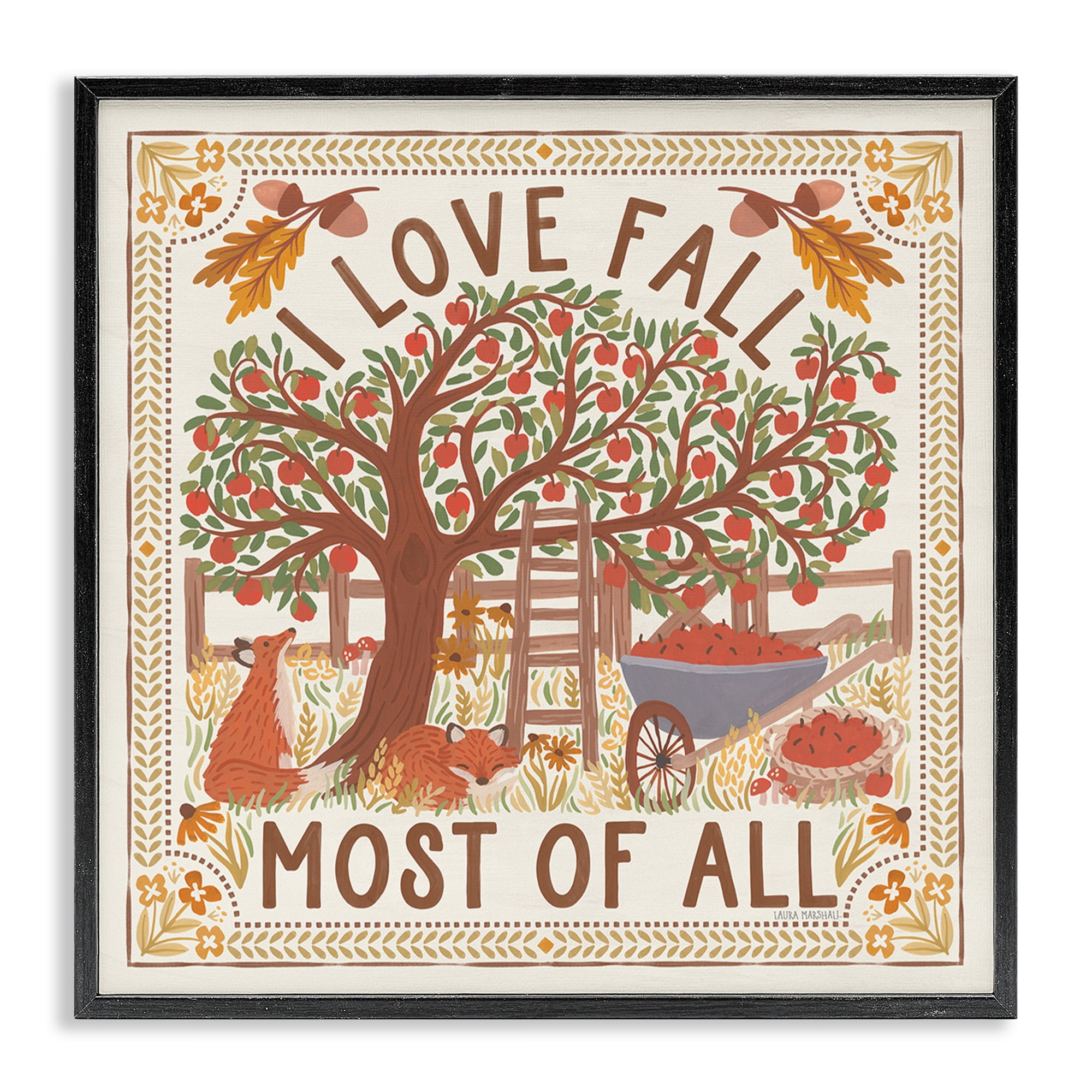 Stupell Industries Love Fall Scenery Landscape Painting Black Framed Art Print Wall Art, 17 x 17