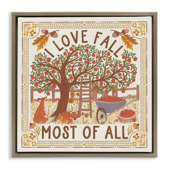 Stupell Industries Love Fall Scenery Landscape Painting Brown Floater Framed Art Print Wall Art, 18 x 18