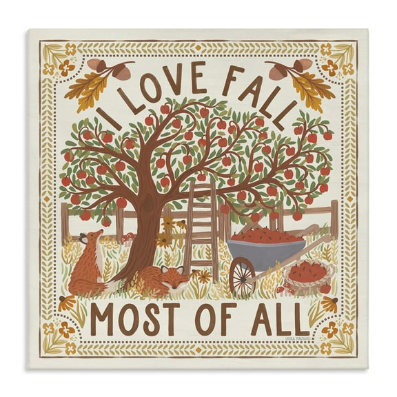 Stupell Industries Love Fall Scenery Landscape Painting Gallery Wrapped Canvas Art Print Wall Art, 17 x 17