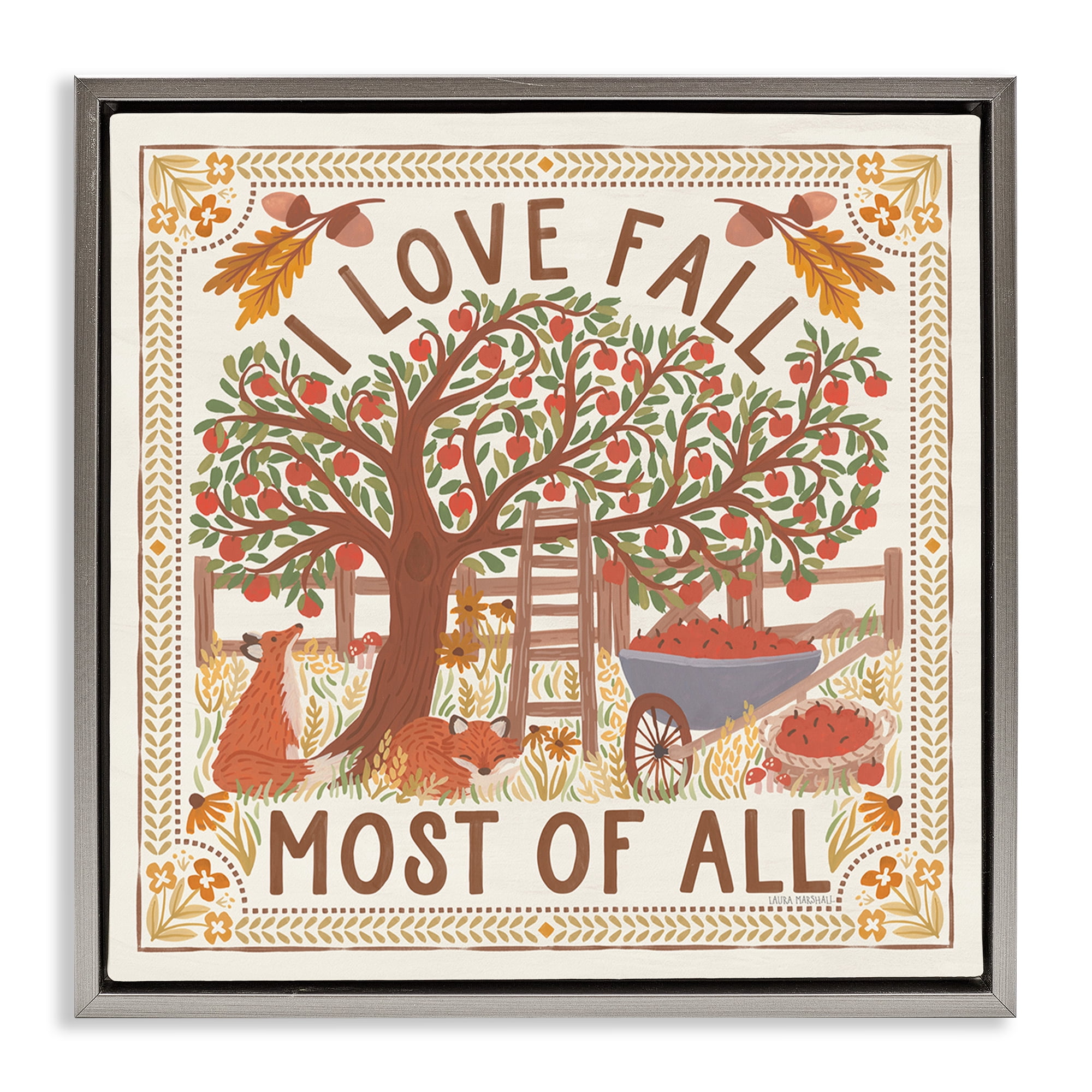 Stupell Industries Love Fall Scenery Landscape Painting Gray Floater Framed Art Print Wall Art, 25 x 25