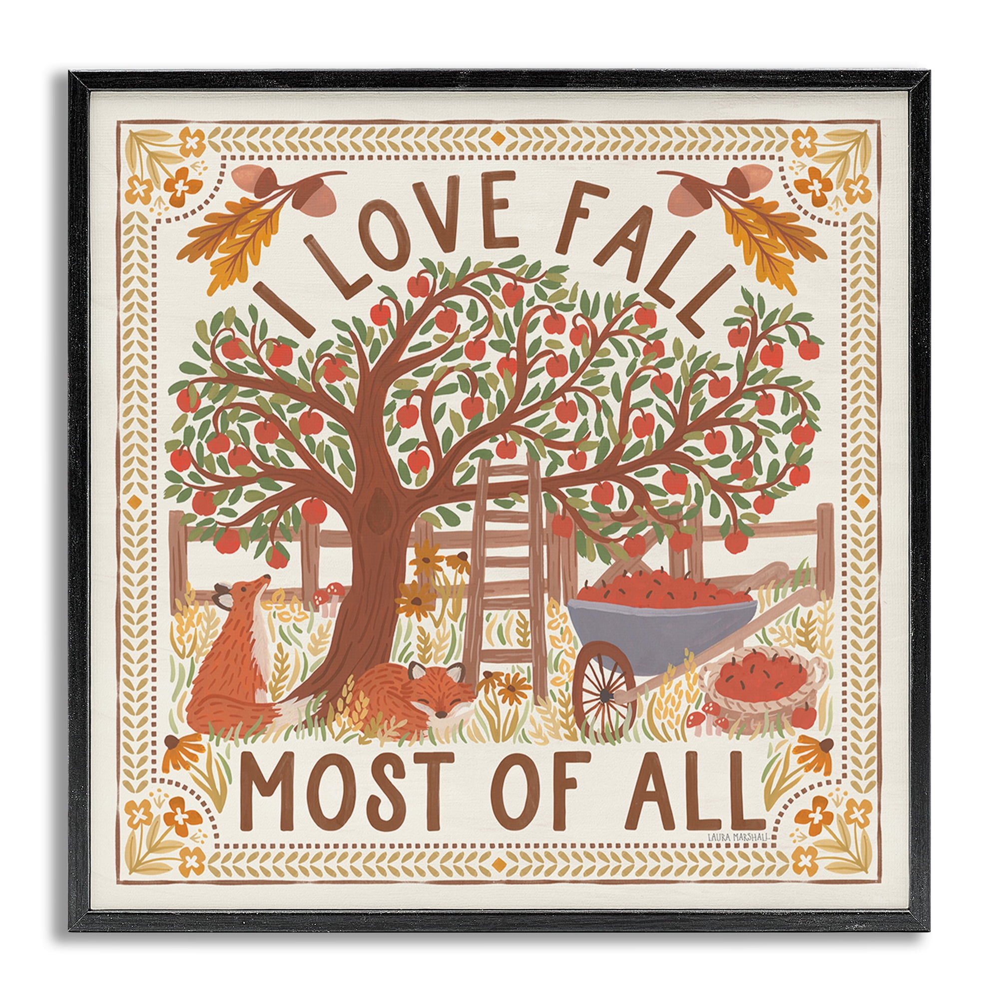Stupell Industries Love Fall Scenery Landscape Painting Gray Framed Art Print Wall Art, 12 x 12